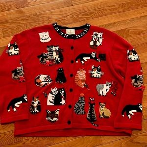 XL Christmas Cat Storybook Sweater/Cardigan from Susan Bristol